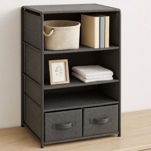 Fabric Desktop Storage Cabinet with Shelves for Bedroom and Dorm Use
