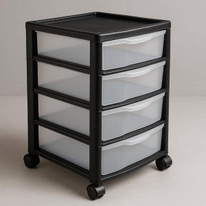 Multi Tier Plastic Desktop Cabinet with Wheels for Easy Mobility