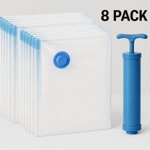 Vacuum Seal Storage Bags Pack of 8 with Hand Pump for Space Saving