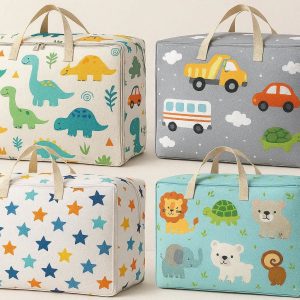 Kids Closet Storage Bags Pack of 4 with Fun Prints for Toys and Clothes