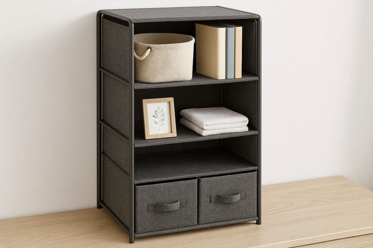 Fabric Desktop Storage Cabinet with Shelves for Bedroom and Dorm Use