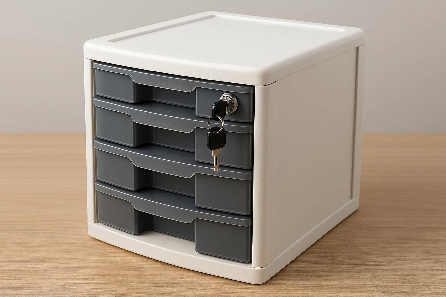 Stackable Plastic Desktop Cabinet with Lockable Drawers for Secure Storage