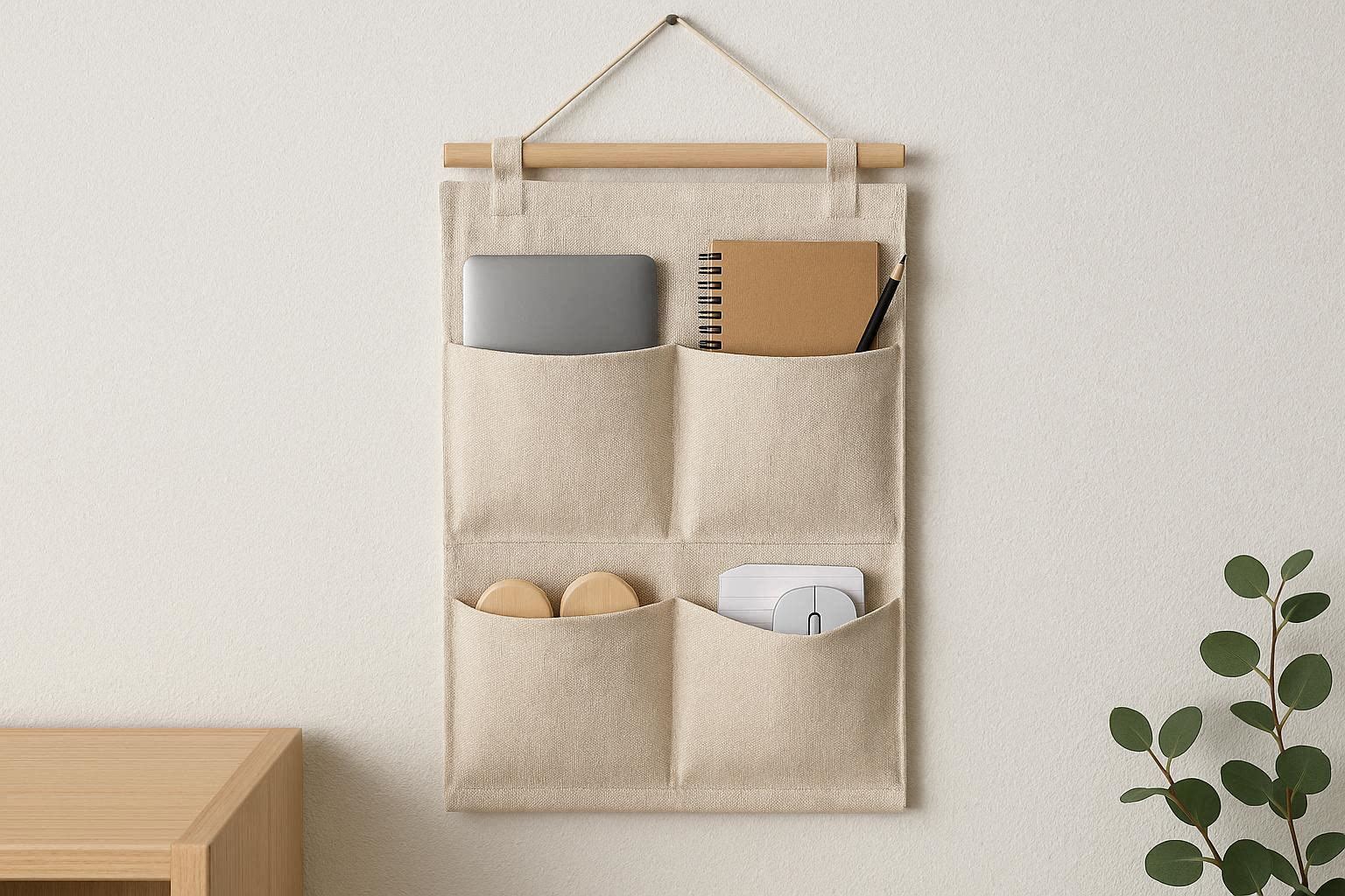 Hanging Fabric Desktop Cabinet with Pockets for Wall Mounted Storage