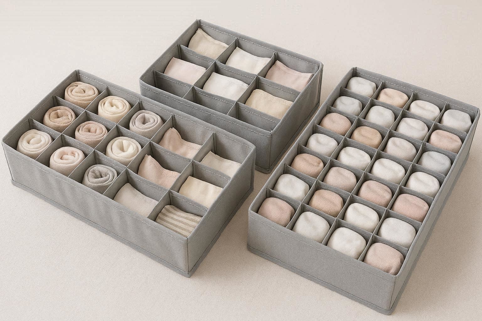 Multi Compartment Closet Organizer Bags Pack of 3 for Socks Underwear