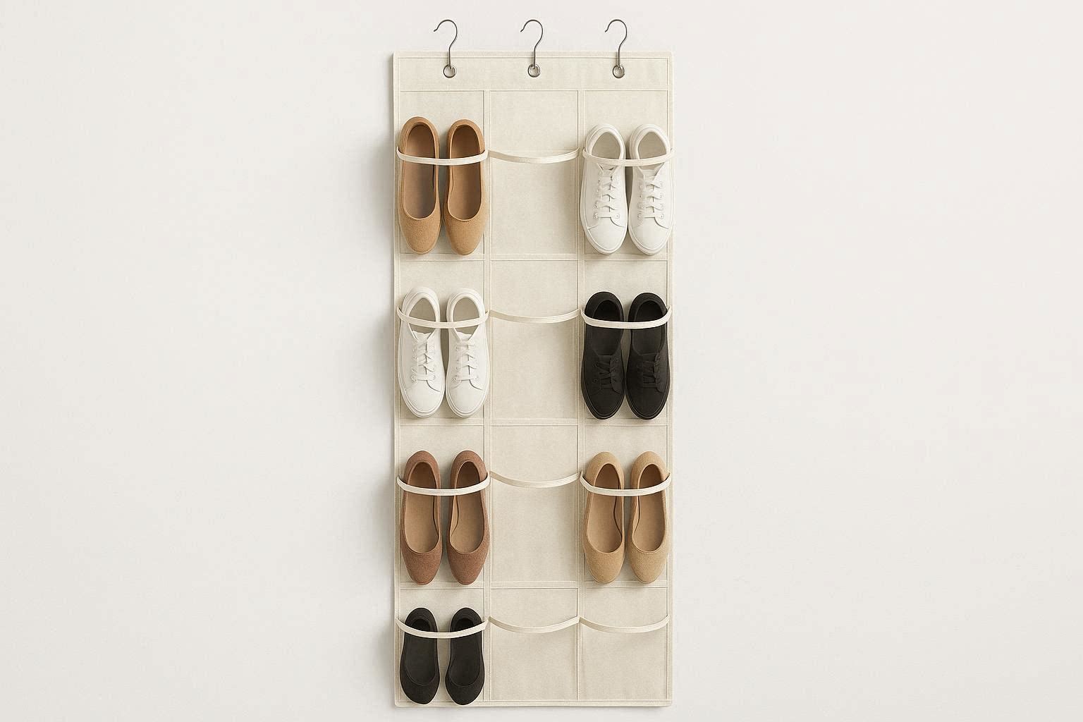 Hanging Shoe Organizer with 12 Pockets for Closet Door or Rod