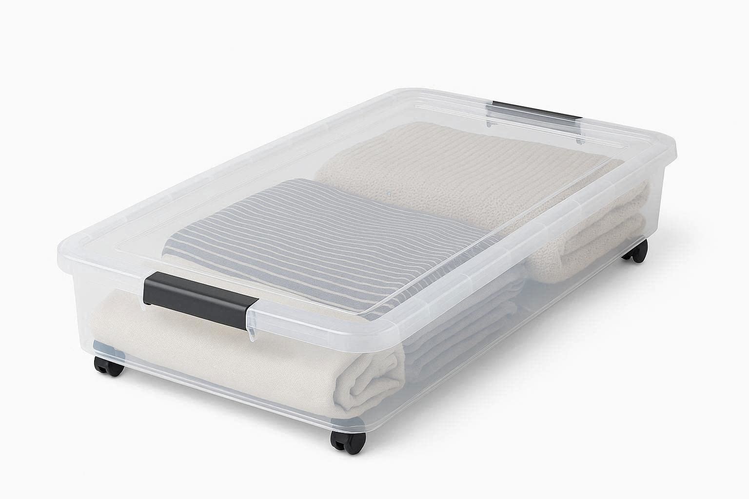 Under Bed Storage Box with Clear Lid and Wheels for Clothes Blankets